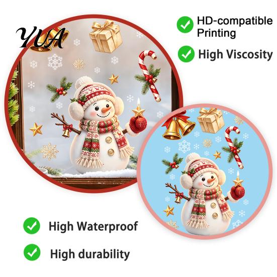 Santa Claus Wall Stickers Christmas Window Cling, Santa/Snowman/House/ Tree Patterns Print, Waterproof Easy Peel Glass Art PVC Decorative