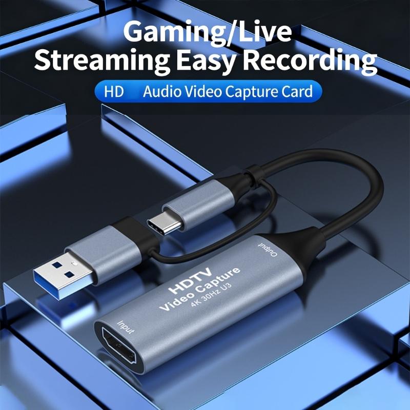 Карта захвата видео для игр Type C+USB на HDTV 4K 30 Гц 1080P 60 Гц Регистратор Видеокамера для видеоигр Конвертер с низкой задержкой