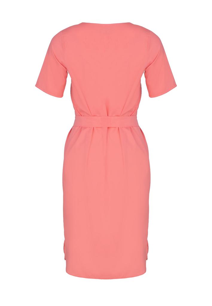 Coral dress with a belt - Fashionable summer dress M669 size