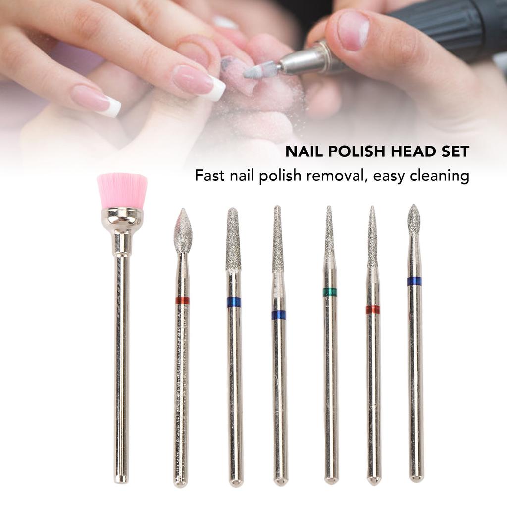 7pcs Tungsten Carbide Nail Bits Manicure Grinding Nail Drill Bits Set with Cleaning Brush Bit Transparent Storage Box