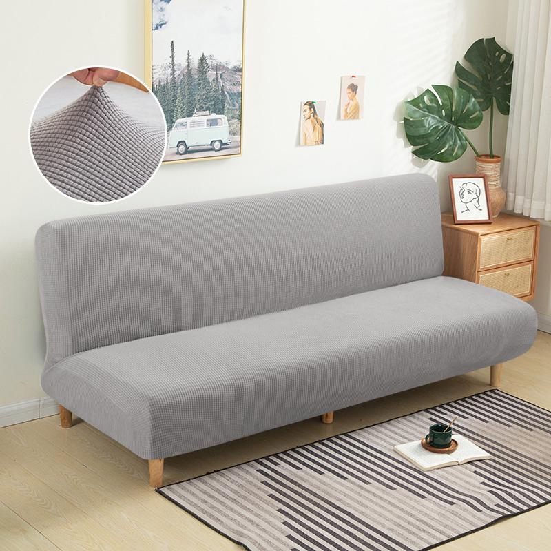 Polar Fleece Fabric Armless Sofa Bed Cover Solid Color Without Armrest Big Elastic Folding Furniture Home Decoration Bench Cover