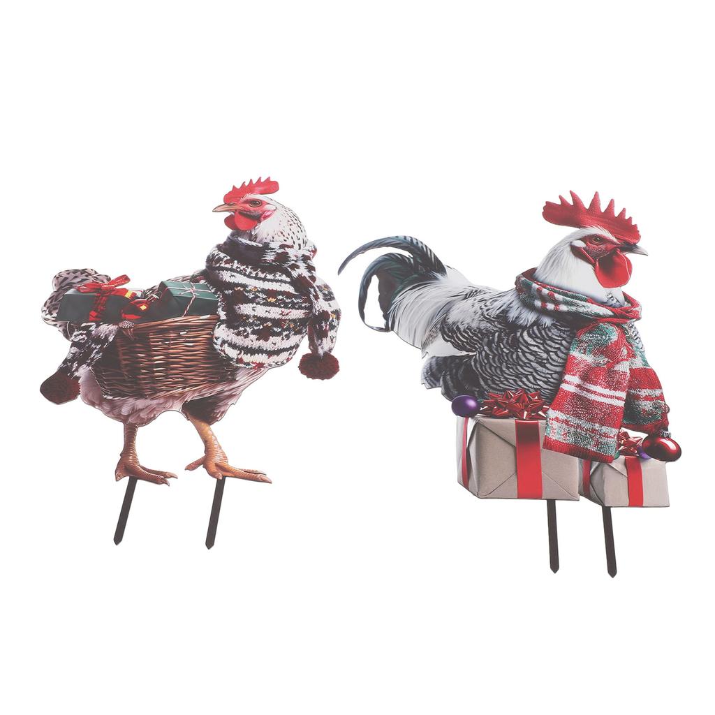 Metal Rooster Statue Ground Stake Iron Art Chicken Ornament for Outdoor Garden Courtyard Lawn