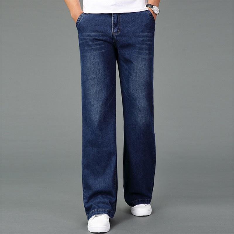 Мужские джинсы с высокой талией, прямые широкие брюки, сплошные цветные карманы, эластичные пуговицы, застежка-молния, джинсовые, цветные, формальный деловой стиль, мужские длинные брюки