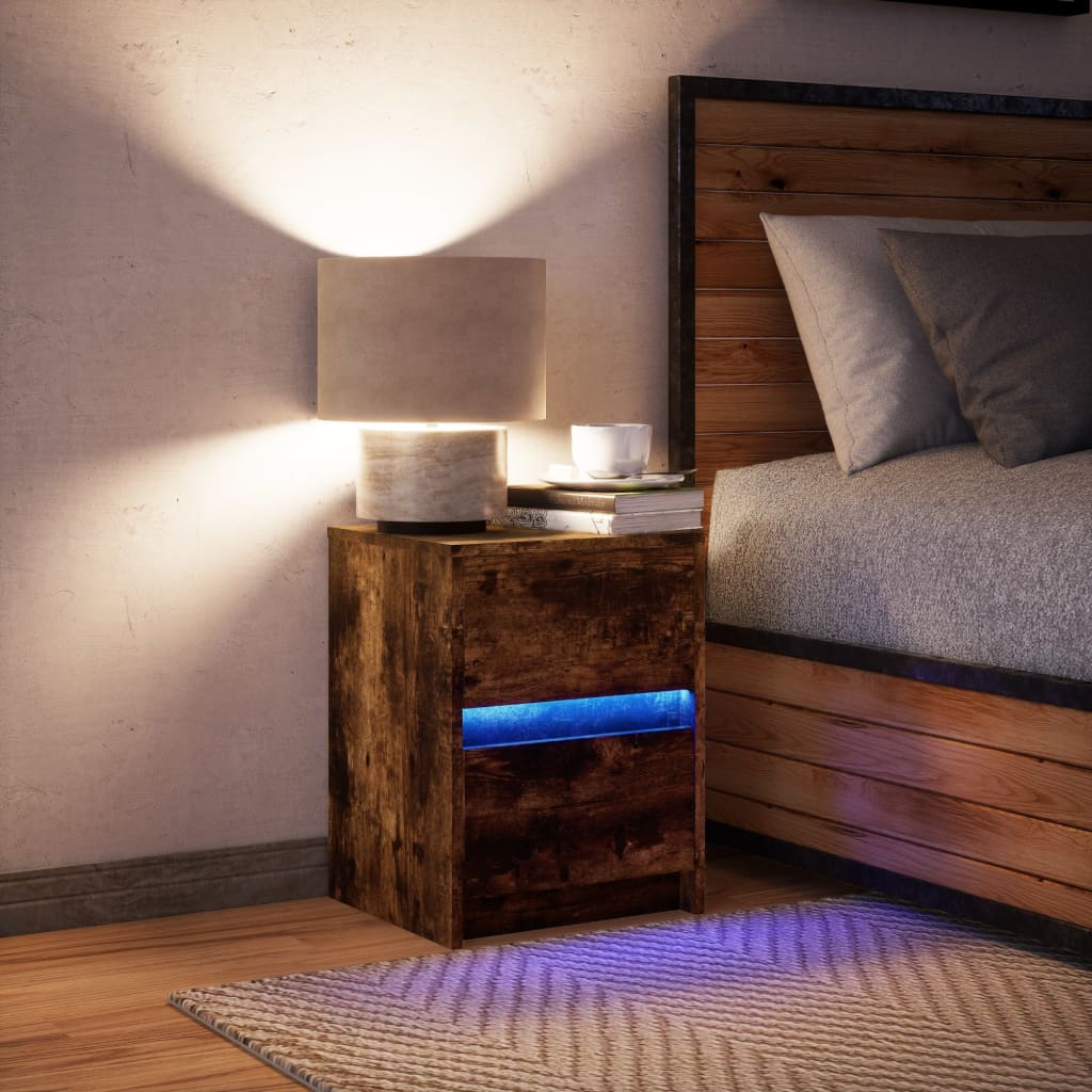 Nightstand with LED Lights Smoked Oak Wood Material