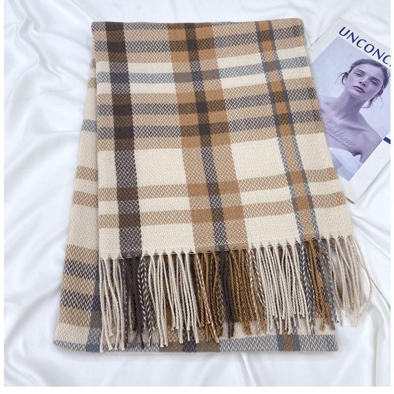 Plaid Scarf - Premium Soft Warm Knit Shawl with Earthy Tones, Vintage Modern Design for Winter Fashion & Layering, Durable Cozy Accessory