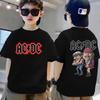 Мальчишеская футболка с принтом рок-группы ACDC Американский стрит-хип-хоп панк ретро хлопковая летняя с коротким рукавом детская футболка