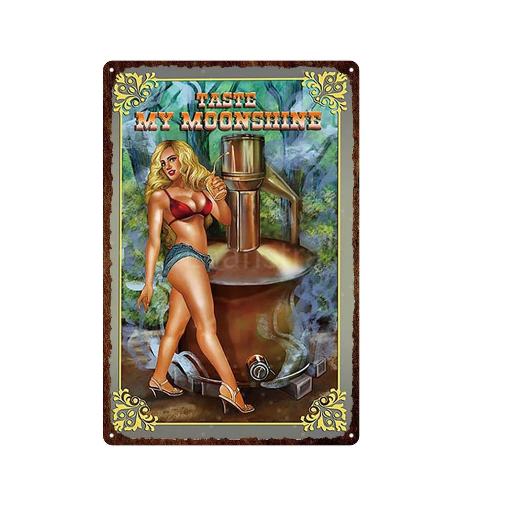 Жестяная картина Элегантная девушка пин-ап Ретро постеры Жестяная табличка Металлическая табличка Декор Стена Женский портрет Бар Паб Клуб Мужская пещера Картинки