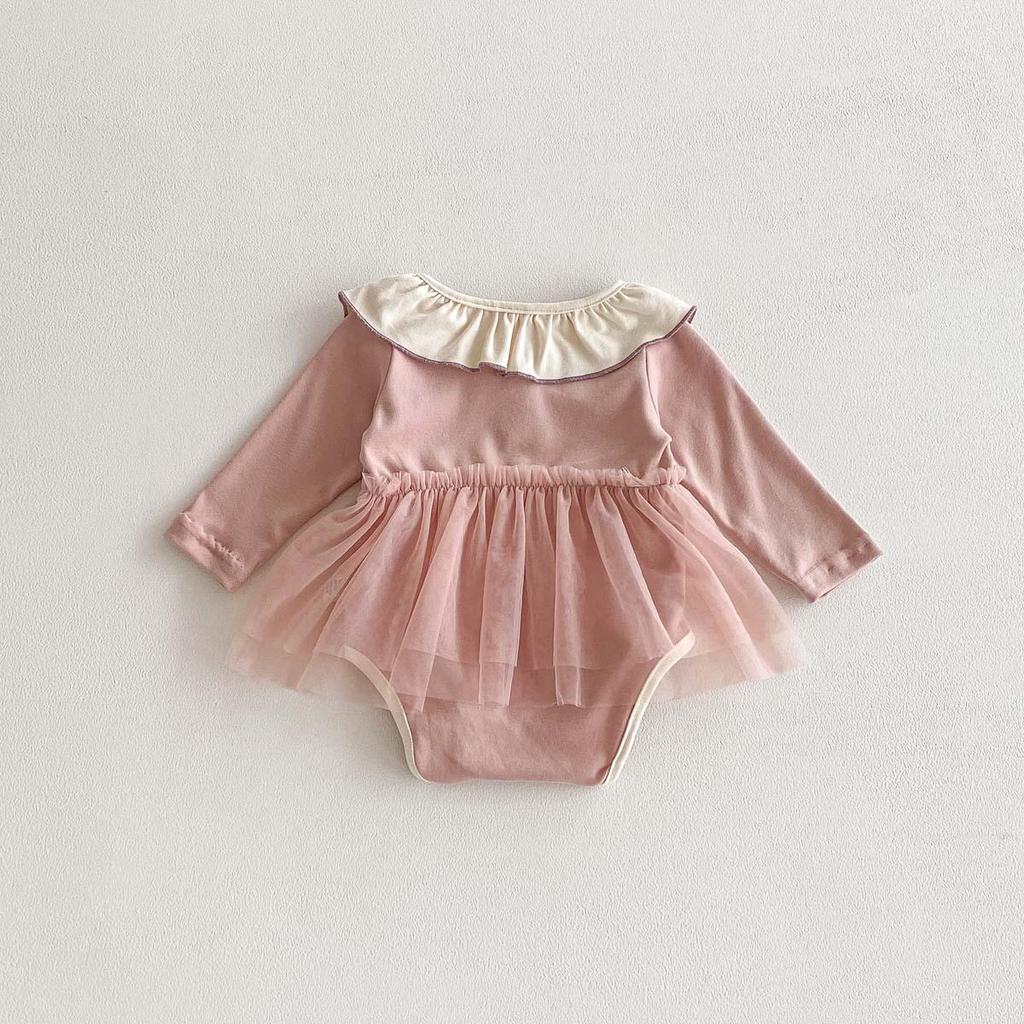 Новый осенний ромпер с длинными рукавами для маленьких девочек с сетчатым боди и воротником Питер Пэн