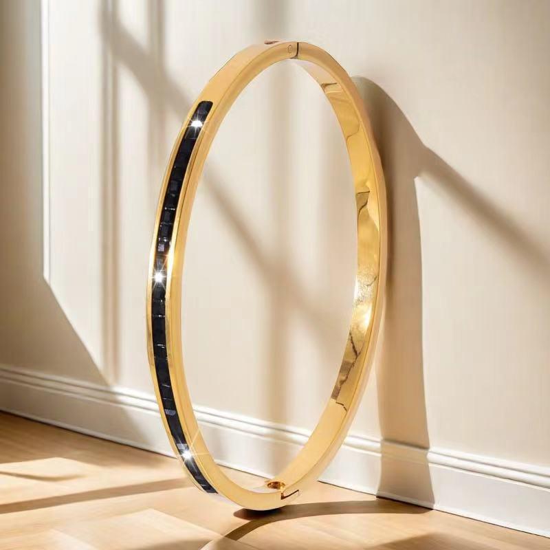 Женский роскошный браслет из нержавеющей стали: Гальванизированный титан, Полная бриллиантовая инкрустация, Европейско-американский стиль