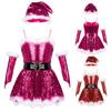 Kids Girls Santa Costume Outfit Sleeveless Sequin Tutu Dress Dance Show Fancy Dress Set for Christmas Cosplay Party