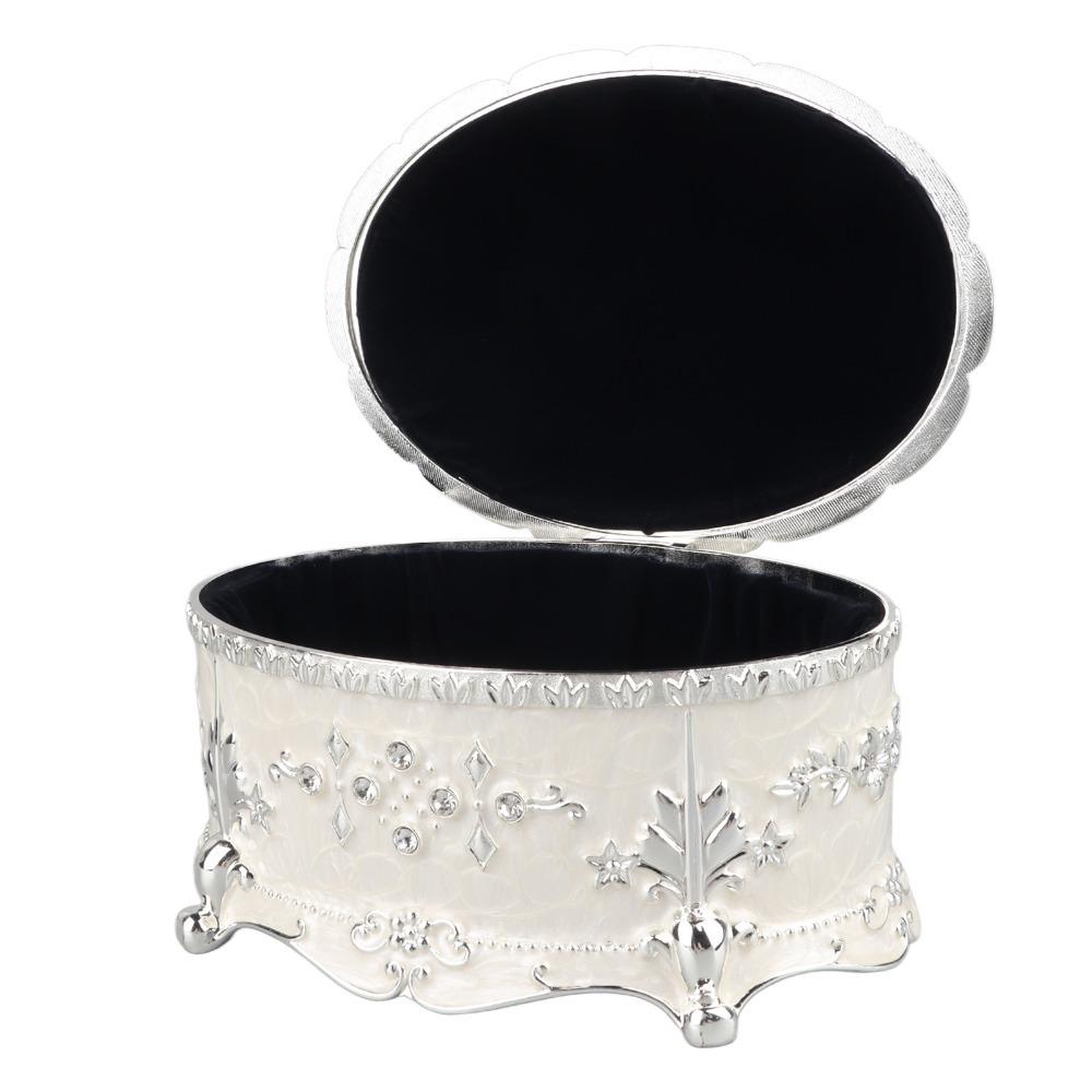 White Color Antique Jewelry Organizer Oval Shape Enamel Jewelry Box For Earrings