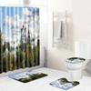 Landscape Shower Curtain Floor Mat Combination Four-Piece Set Bathroom Toilet Carpet Shower Room Mat Foot Mat