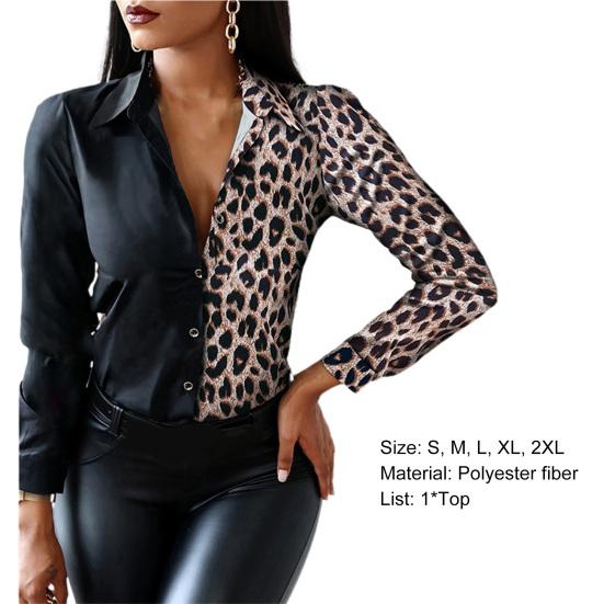 Large Size Single Breasted Temperament Leopard Lapel Blouse