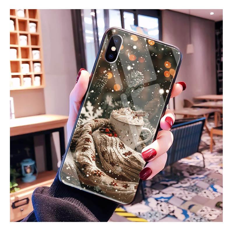 Стеклянный чехол для телефона Для Samsung S25 S24 S23 S22 Ultra S24 Plus A55 A16 A54 A15 A56 A36 S25 FE Зимний Рождественский снежинка