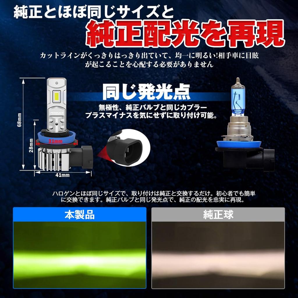 Perrace H8 LED Fog H11 LED Fog Lamp, Lime Yellow, Explosive Light, Condensation Prevention,