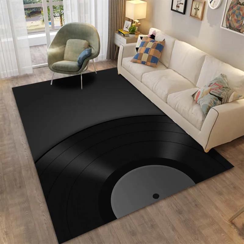 1PC Retro Music Phonograph Record Area Carpet, Rug for Living Room Bedroom, Bedside and Office Areas, Machine Washable Mat