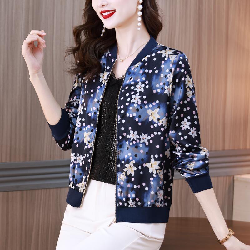 Пальто осеннее новое бейсбольное платье с цветочным принтом для мам среднего возраста, верхняя женская короткая куртка