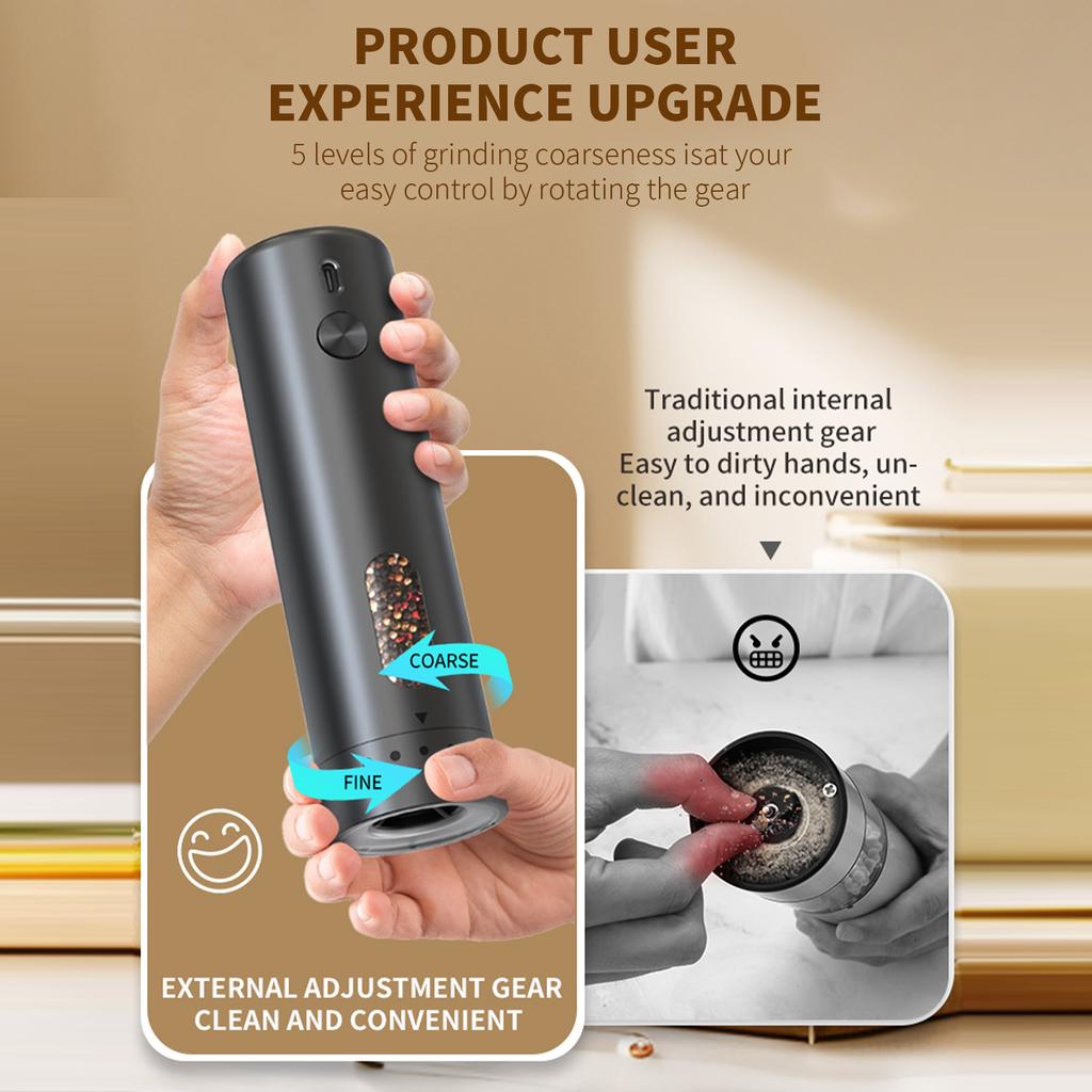 Автоматическая мельница для перца с 6 уровнями регулировки, керамическая мельница, перезаряжаемая, заправляемая