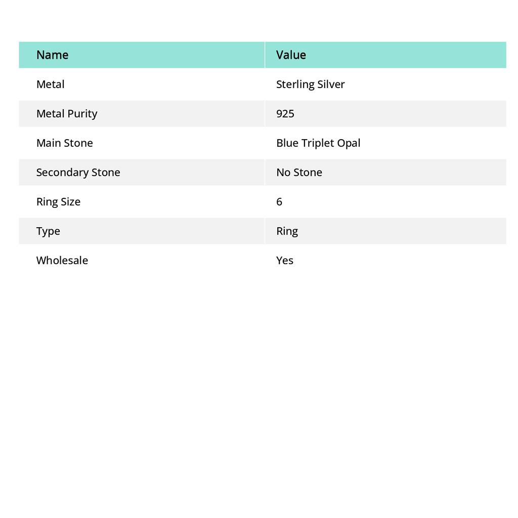 Natural Blue Triplet Opal Gemstone 925 Sterling Silver Jewelry Ring Size 6 V6g09