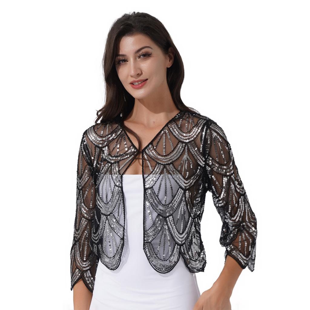 Women Lace Bolero Long Sleeve Hook-Eye Closure Shrug Cardigan Wedding Event Dress Accessories