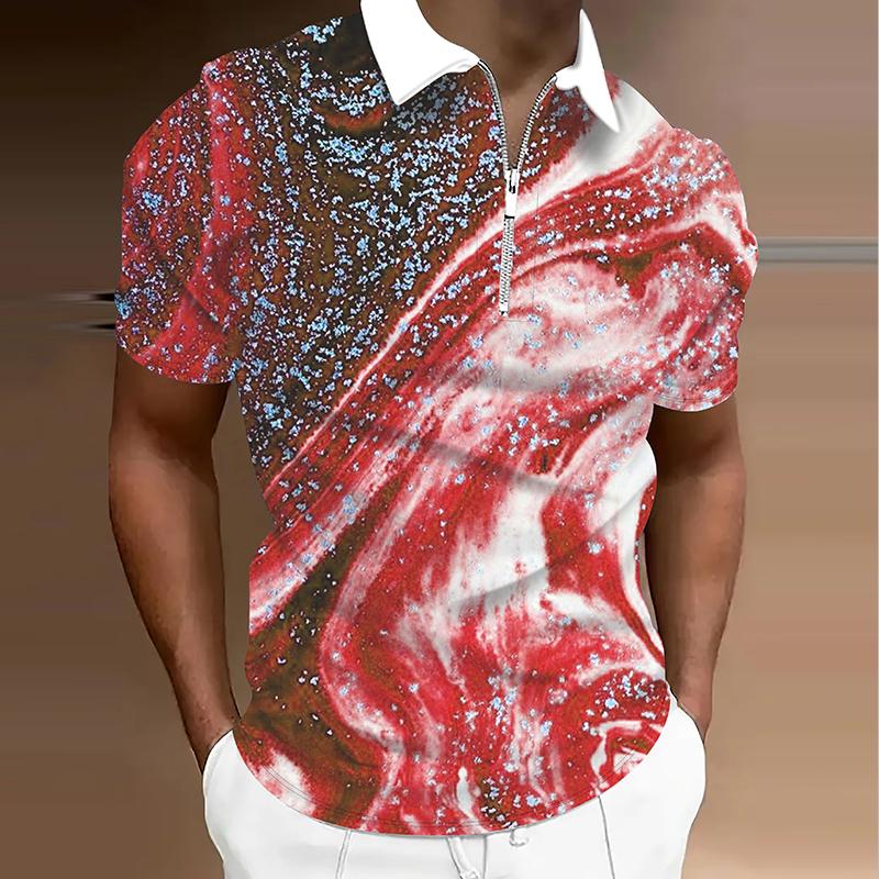 Мужская рубашка поло повседневная на молнии с коротким рукавом модная повседневная на молнии лето весна стандартный крой 3D мраморный принт рубашка