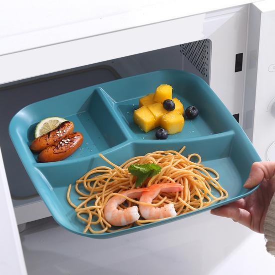 Rectangle Dinner Plate 3 Compartments Food Grade PP Dishwasher Safe Adults Kids Breakfast Snack Vegetable Meal Food Serving Dish Kitchen Supplies