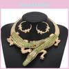 Creative Decoration Rhinestone Crocodile Design Women Necklace And Set Earring
