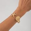 SHIXIN Bohemian Starfish Scallop Open Bangle for Women Fashion Smooth Metal Cuff Bracelet Hand Decoration Summer Beach Jewelry