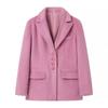 Fashion Pink Lapel Long Sleeves Women Blazer Jacket Warm Thick Single Breasted Loose Outwear Office Lady Commute Streetwear
