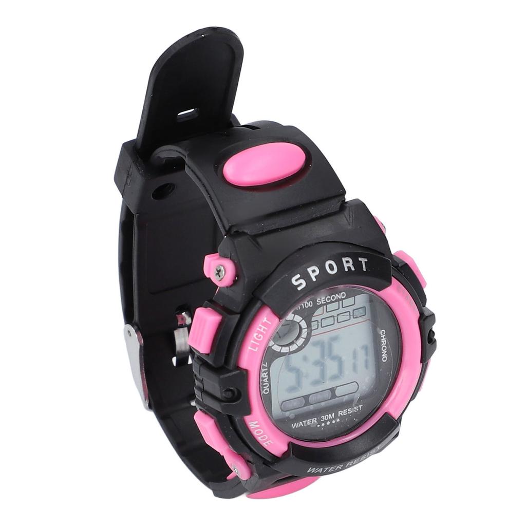 Pink Small Kids Digital Sports Watch 30m Waterproof LED Wristwatch with Stopwatch and Alarm Clock