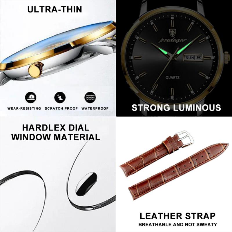 Мужские часы с атмосферным циферблатом, деловые кварцевые часы, модные кожаные водонепроницаемые светящиеся календари, роскошные часы для мальчиков, часы в подарок