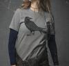 Crow Women’s T-Shirt Hand Print Dual-Blend Tee Raven Shirt Eco Fashion Shirt