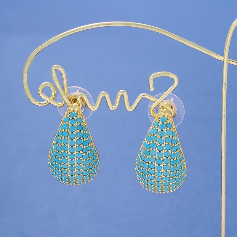 CMM European and American CZ Zirconia Drop Earrings Ear Stud Temperament Fashion Full Turquoise Color for Women