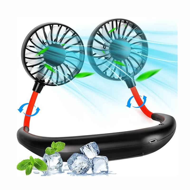 Mini USB Summer Cooling Fan Mini Neck Hanging Fan Hands Free Neckband Fan for Sports Home Office Travel