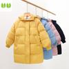 Детское пуховое пальто с хлопковой подкладкой, пальто средней длины с мультяшным капюшоном для мальчиков и девочек