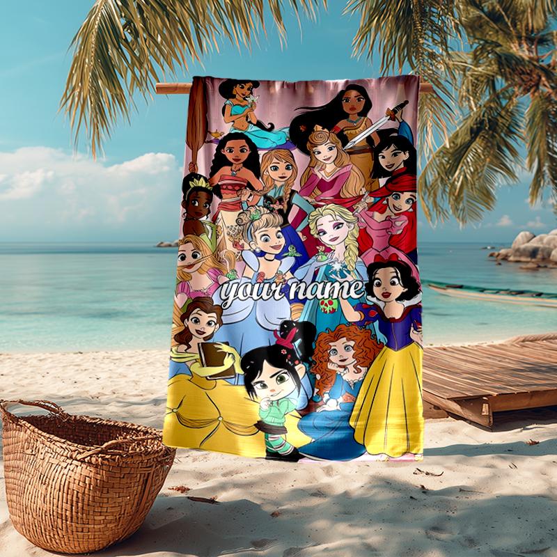 Custom Name Ultra-Soft Beach Towel with Princess Theme,Ideal for Pool - Camping, Diving - Perfect Travel Essential, Vibrant Beach Towel.
