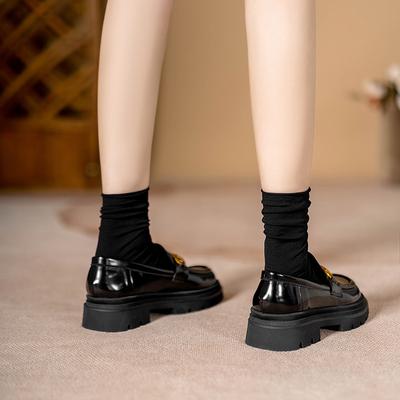 Туфли на плоской подошве из натуральной кожи Yuexinwang для женской обуви Huizhou Su Yinyin, те же мокасины, на толстой подошве, новые осенне-зимние черные маленькие кожаные туфли