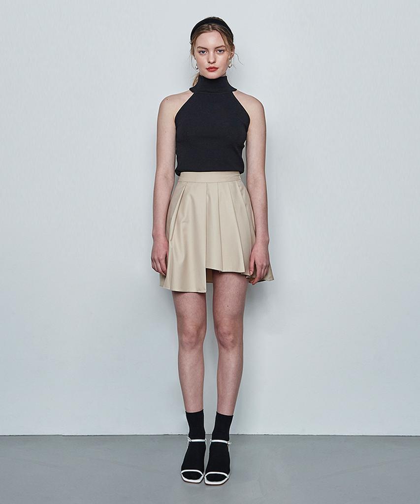 Make A Toast Asymmetrical Pleated Skirt Beige