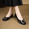 Patent Leather Comfortable Square Head Thick Heel Low Heel Thin Metal Square Buckle Single Shoes Autumn New Commuter Shoes