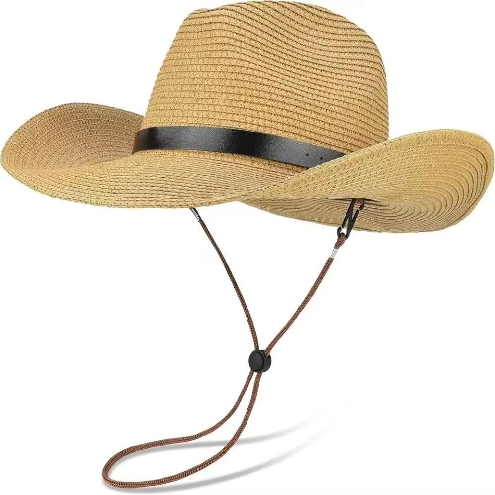 UV Protection Western Cowboy Hat Wide Brim Straw Cap Fashion Jazz Hat  Men Women