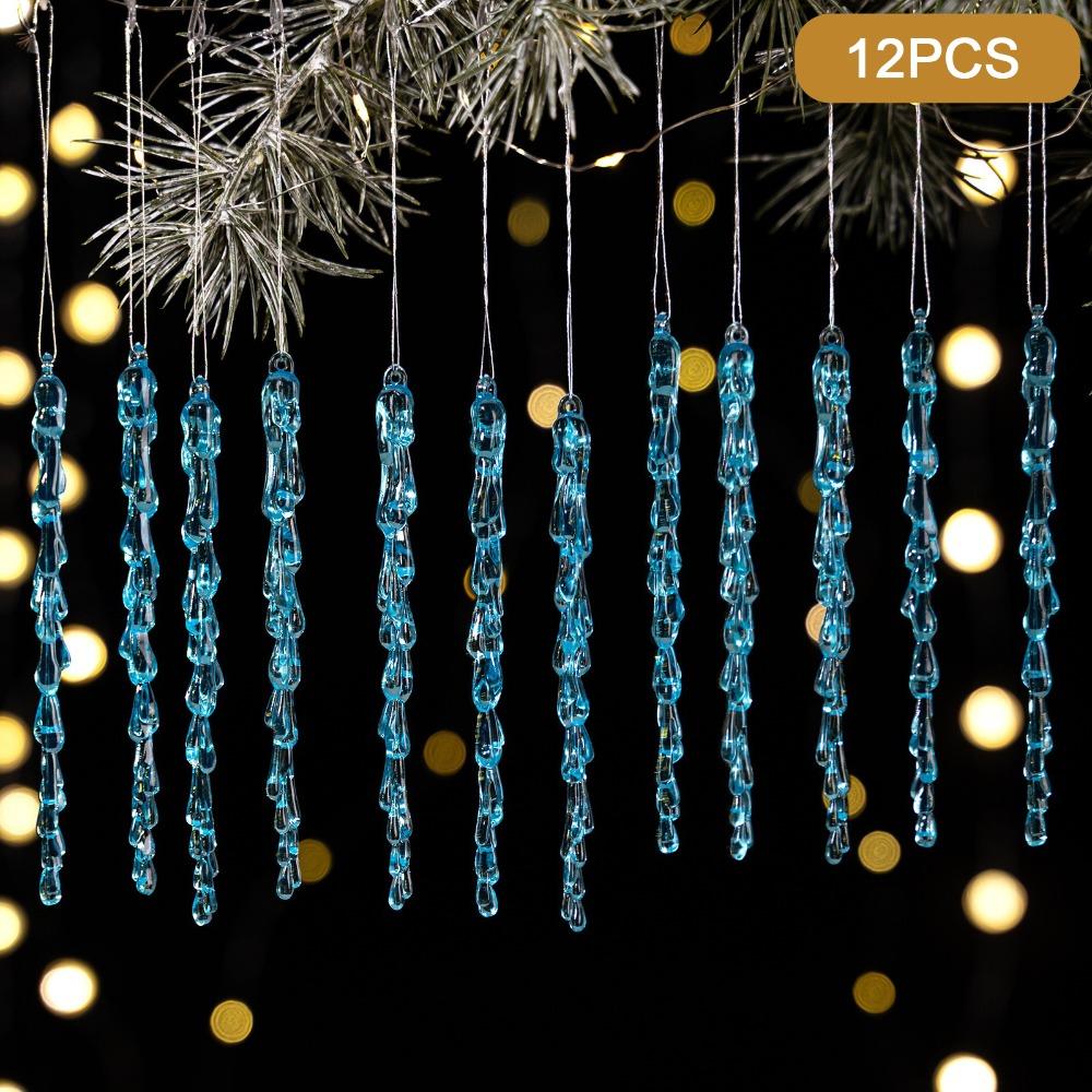 Transparent Acrylic Snowflakes Shatterproof Icicle Pendants Ice Strip Xmas Tree Ornaments New Year