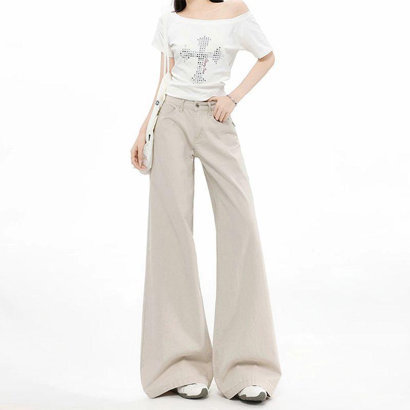 Pocket design straight jeans women's new low-rise loose-fitting hip-covering and thin floor-mopping versatile wide-leg pants