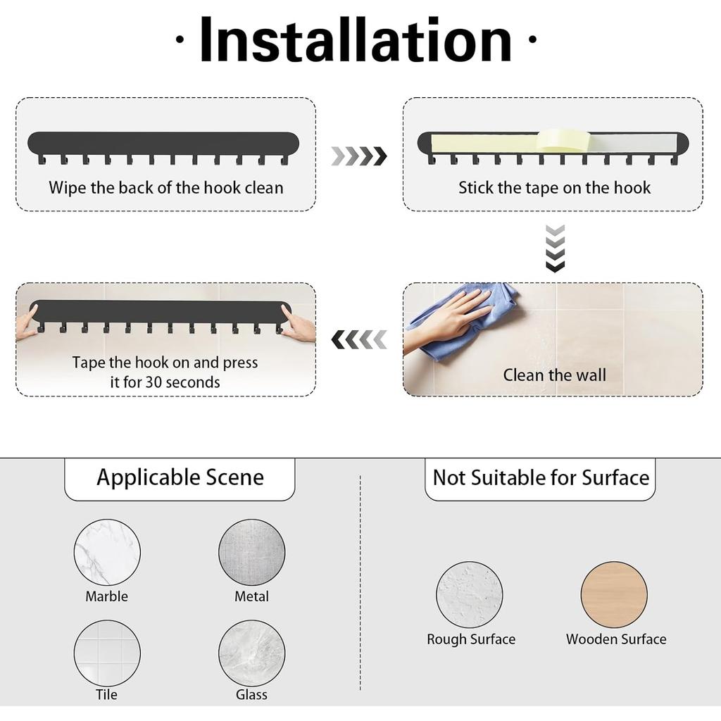 Necklace Holder - Hanging Jewelry Organizer, Self-Adhesive Wall Mounted for Necklaces, Bracelets, Black