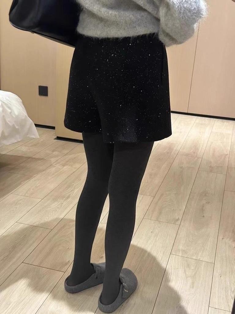 Шерстяные шорты А-силуэта с высокой посадкой 'Звездное небо' - Весенние повседневные шорты с широкими штанинами для женщин плюс-сайз