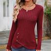 Women's Fashionable Round Neck Long Sleeved Button Temperament Commuting Casual Pullover T-shirt Top