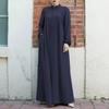2024 Green Stand-up Collar Pocket Cardigan Dress for Muslim Women - Middle Eastern Arabic Style