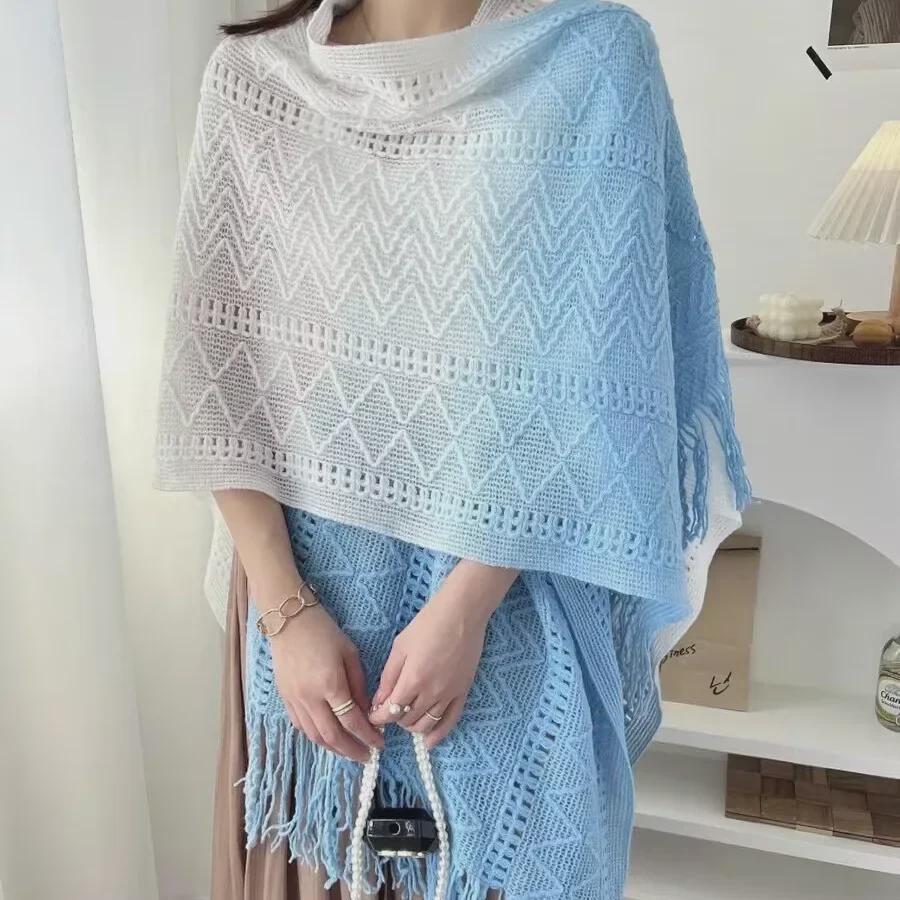 Women's Tie-Dye Tassel Knit Shawl - Spring & Autumn Fashion Cape