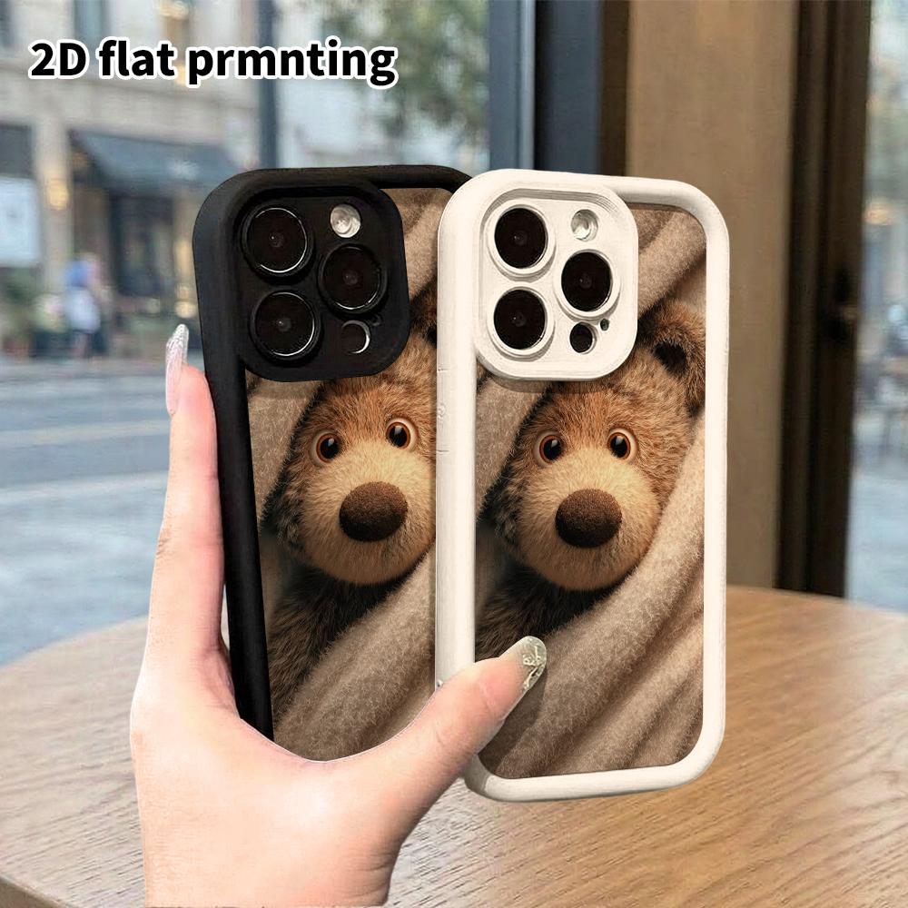 Phone Case: 2D flat design suitable for iPhone 18 17 16 15 14 13 Pro stepped protective case, brown bear probe, Christmas and Halloween gifts