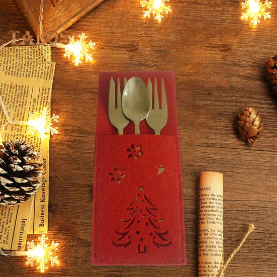 4 шт., Рождественский резак, держатель для вилок, квадратная рождественская елка, снежинка, полый узор, карманная сумка для столовых приборов, тканевый органайзер для посуды, декор стола