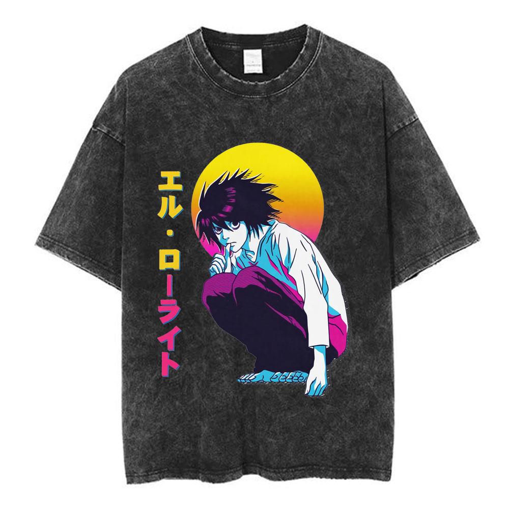 Anime Death Note Vintage Washed T Shirt Manga Yagami Light Misa Amane Graphic Tshirt Male Women Fashion Cotton Casual T Shirts